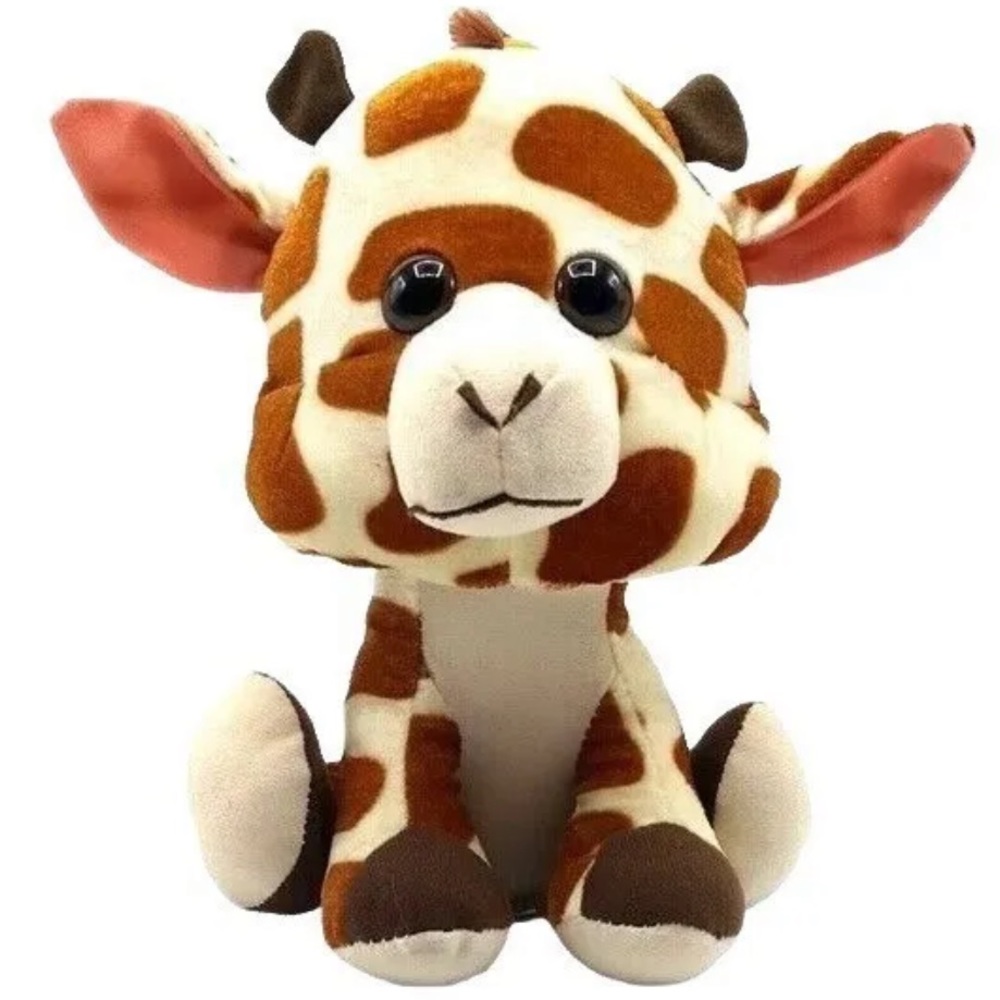Classic Toy Co. Baby Giraffe Spotted Plush Brown Cream 10" Big Head Sitting Horn